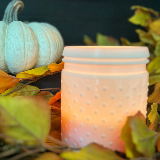 Harvest Soy Candle in White Hobnail Jar | Pumpkin Fall Candle