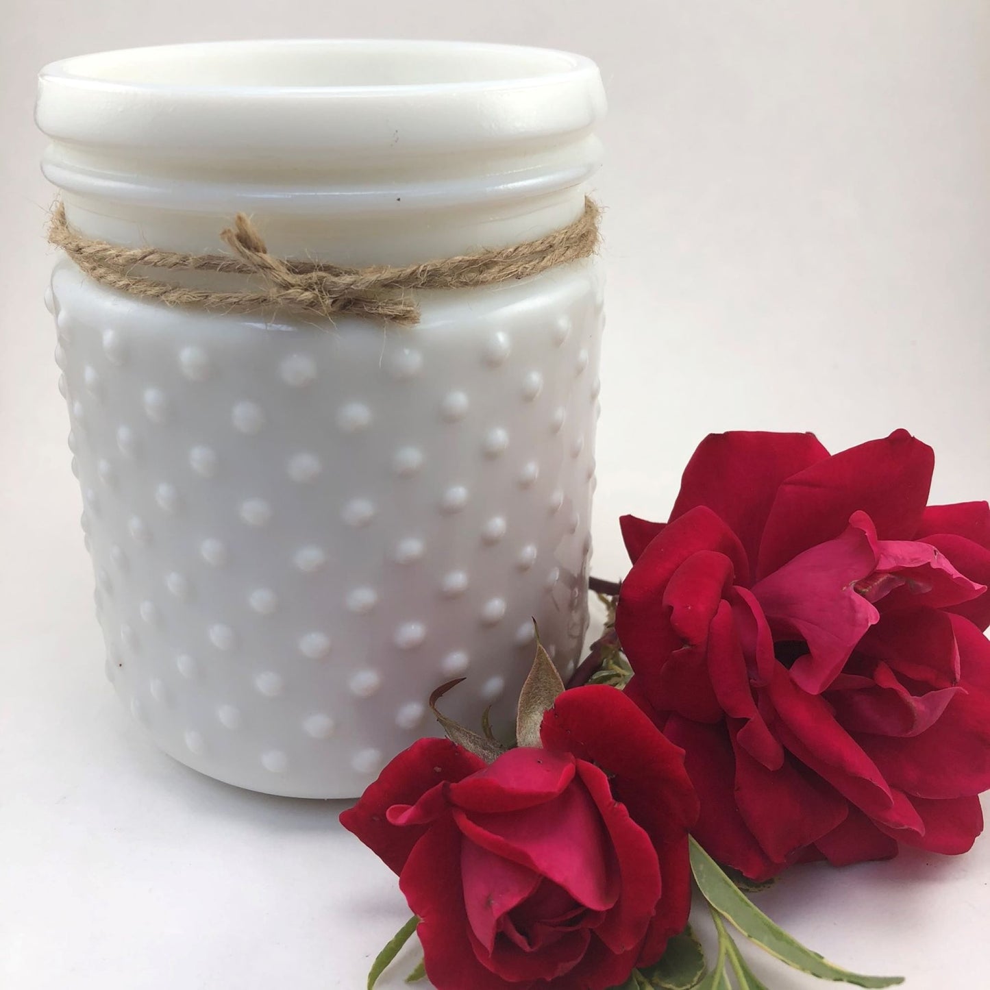 Blush Soy Candle in White Hobnail Jar